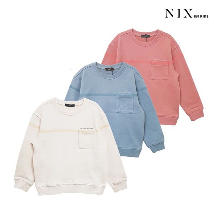 닉스 키즈 유니 C100 3단쭈리 포켓 프린트 워싱 맨투맨 FKQSCTM771P