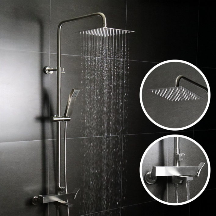 로딘 사각 레인샤워 해바라기 무광 스텐 샤워기 수전 수도꼭지 IN232, 실버, 1개