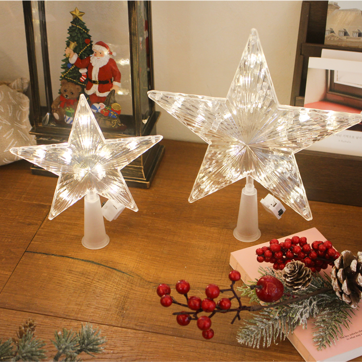 해피인어스 LED 트리 탑 별 심플 오너먼트 크리스마스 장식, 1개, 웜화이트