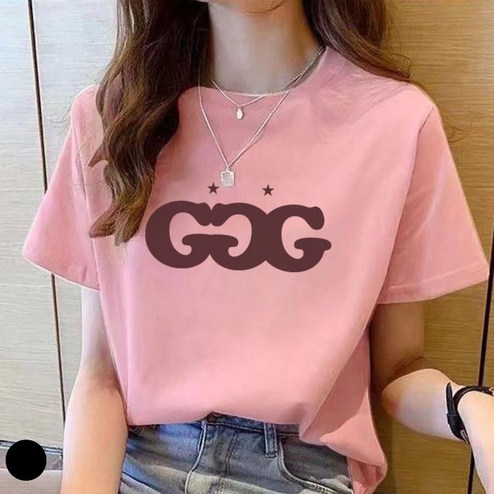 그리내 여성 라운드넥 여름 프린팅 반팔티 커플티 이너 홈웨어 레터링 면 티셔츠