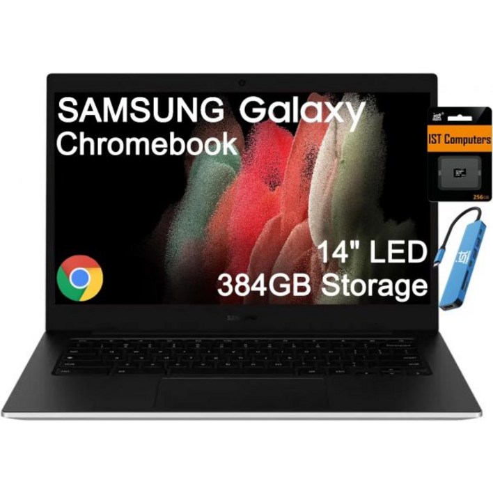 삼성 갤럭시 크롬북 고 노트북 14인치 LED, 인텔 셀러론 N4500, 384GB 저장공간 128GB eMMC  256GB SD 카드 가정 및 학생용, 12시간 배터