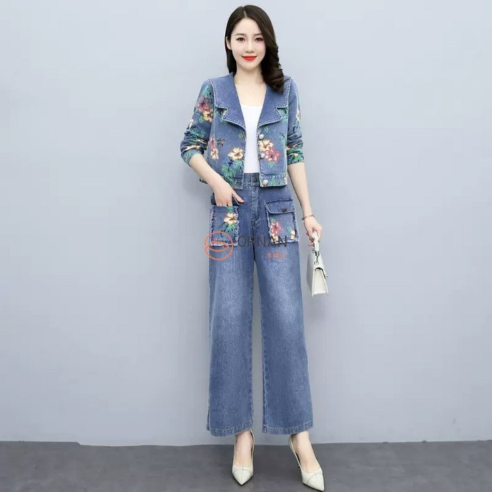 오르난 여성 캐주얼 프린트 데님 투피스 R6686