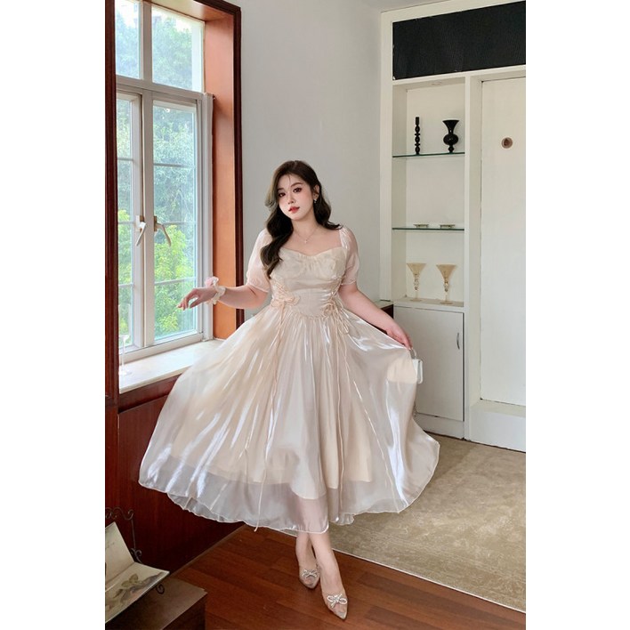 여름 빅사이즈 여성원피스 돌잔치 엄마원피스 심플한 프렌치 스타일 휴양지 드레스 시원한 착용감 데일리룩