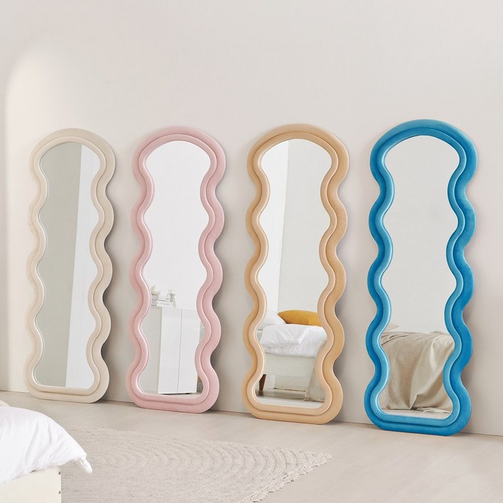 브리에 인테리어 현관 와이드 스탠드거울 웨이브 물결 비정형 전신거울, 05.물결 전신거울 800 머스타드