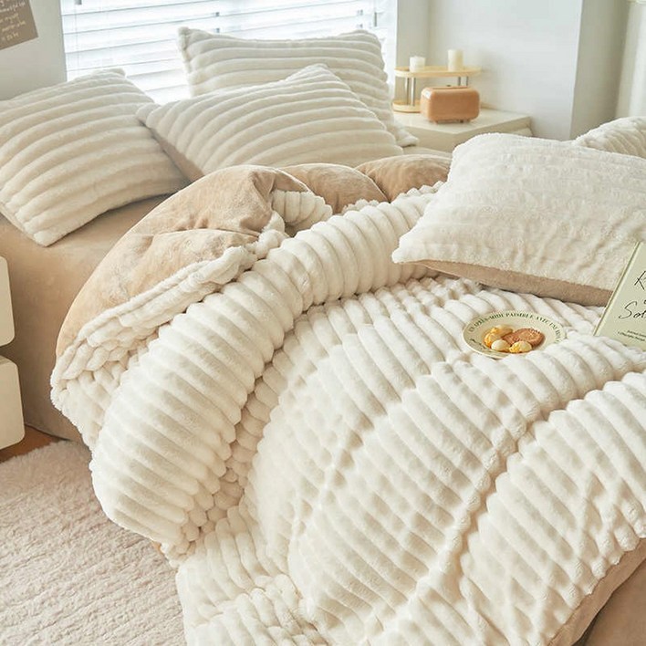 에이트샵 극세사이불커버 벨벳 호텔식 고밀도 고급 차렵이불 커버, 아이보리