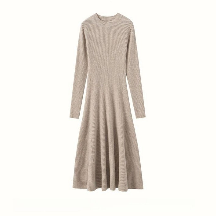 MOMON 25년 가을 겨울 명품 캐시미어 100 여성 하프 터틀넥  쇼바리 플레어 유럽감성 폴라 원피스