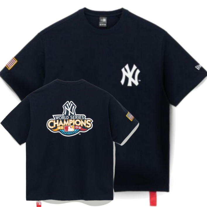 [국내매장판] 뉴에라 25SS 반팔 티셔츠 MLB 뉴욕 양키스 월드시리즈 챔피언 다크 블루