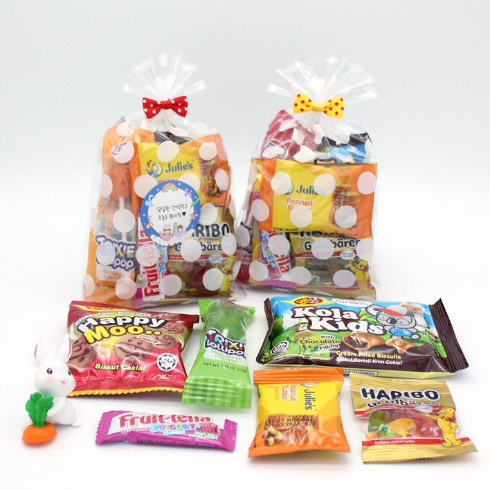 한봄 생일 선물 간식 도트 구디백 과자 답례품 세트, 간식 6종, 6세트