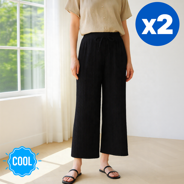 쿨잇 찰랑찰랑 플리츠 와이드팬츠 밴딩 쿨팬츠