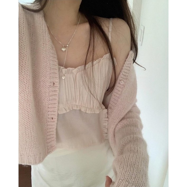 [SALE/당일] 여성 PYT 프리티영띵 쉐리 크롭 가디건 파스텔 라운드 봄칼라