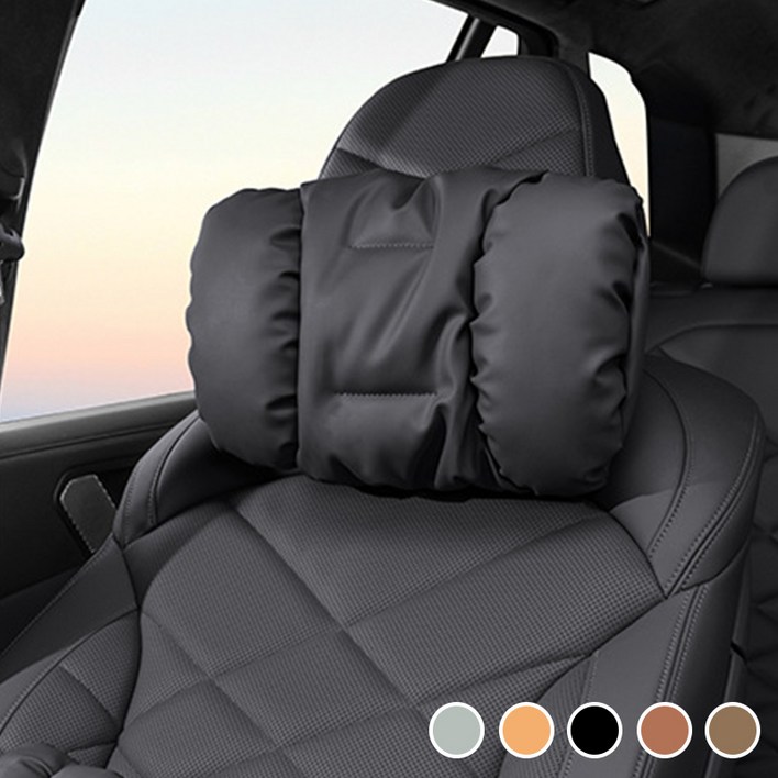 LINSHU 프리미엄 차 전용 차량용 목쿠션 모든 차에 적용 오염방지 가죽 머리 쿠션, 1개, 블랙