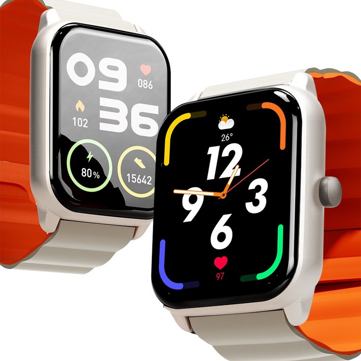 ebeiya 통화가능 스마트워치 대화면 운동측정 알림 확인 가능한, 블루투스, 4.65cm, 베이지오렌지