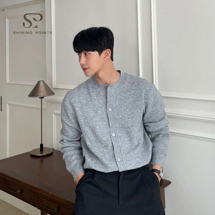 크레스티 남성용 베이직 무지 니트 오버핏 라운드넥 가디건 크레스티 남성용 베이직 무지 니트 오버핏 라운드넥 가디건