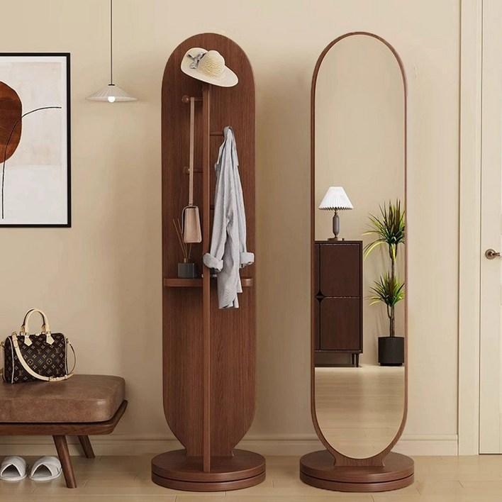 다용도 스탠드 행거 전신거울 거실 인테리어 회전식 아치형 거울, 메이플