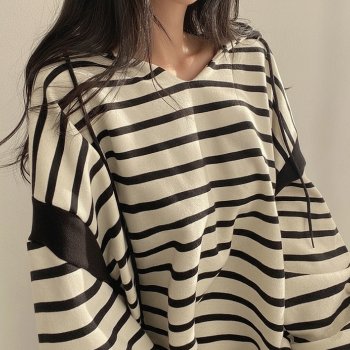 여성 루즈핏 빅사이즈 러블리 스트라이프 맨투맨 후드티