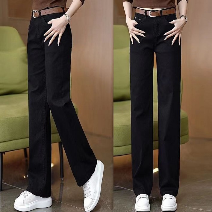 에쥬아 여성 스판 청바지 슬림핏 일자 팬츠 캐주얼 세미바지 벨트 추가