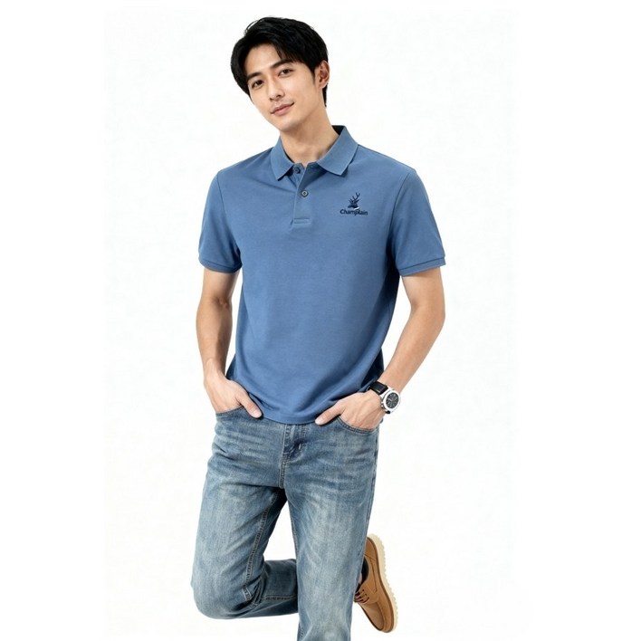 메페니 남성 베이직 자수 카라 반팔 티셔츠