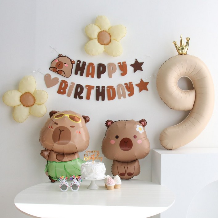 이벤트홀릭 데이지 카피바라 풍선 생일파티용품세트, 1개, 숫자풍선