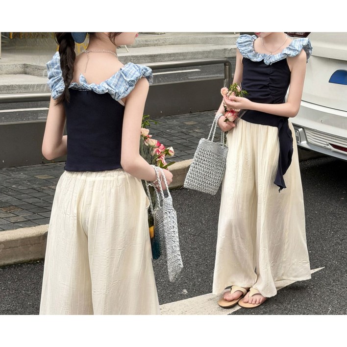 Toruva어린이 여름 민소매 상의와 넉넉한 롱스커트 패션 세트14세 이상