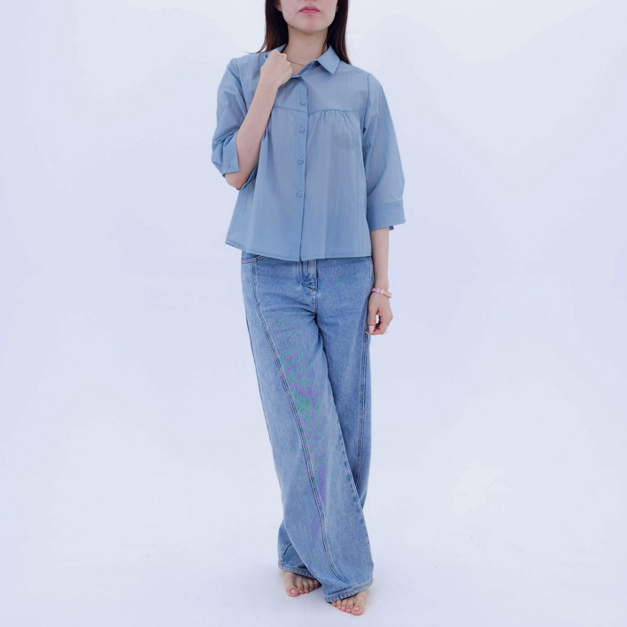 [르비엔] 여성용 바스락 샤링 여름 블라우스 셔츠 2colors