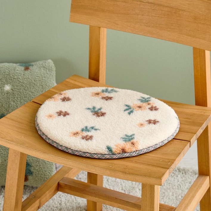 MODERN HOUSE 중계점 L 뽀글이 원형방석 베이지 플라워 D33  NF4125020