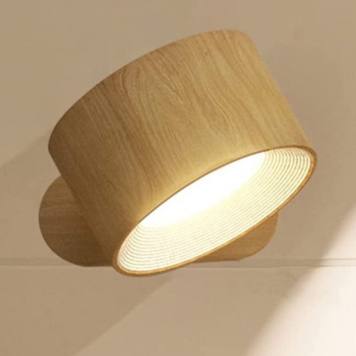 집드리 무타공 USB 충전식 LED 터치 원형 침실 자석 벽조명 벽등, 원목색