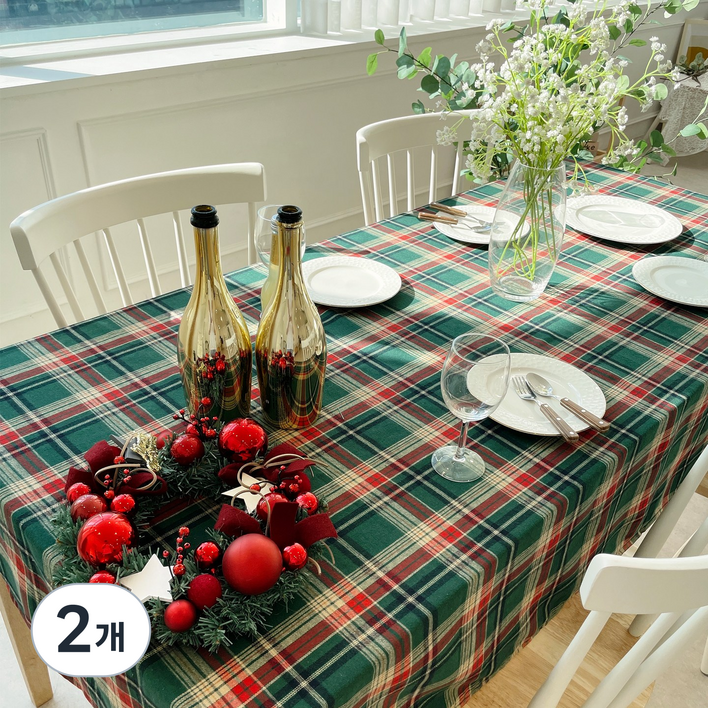 크리스마스 식탁보 테이블보, 2개, 4인140x180cm, 그린체크