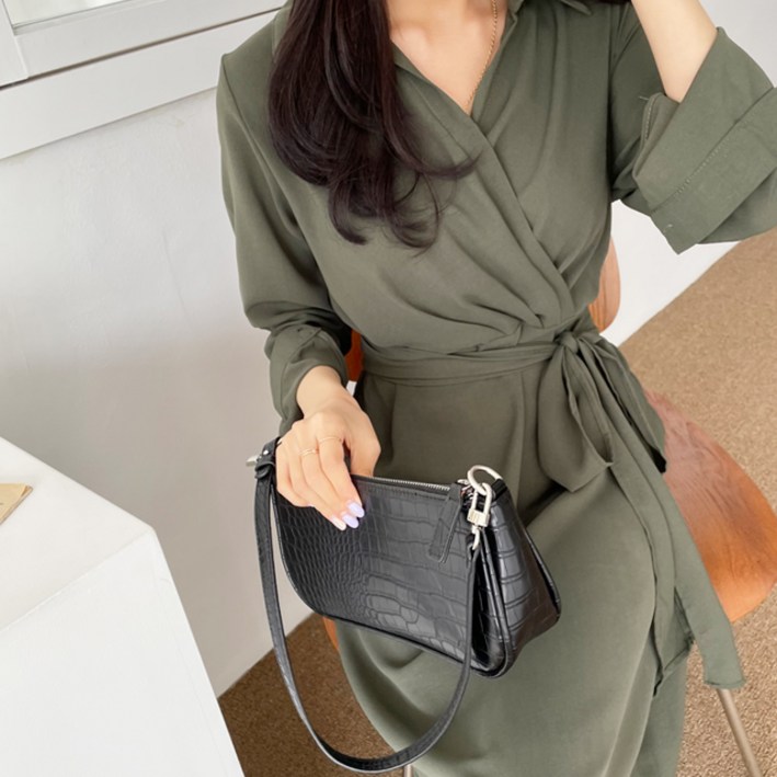 페이퍼먼츠 여성용 브이넥 허리 리본 편안한 미디 원피스 13737 빅사이즈 포함