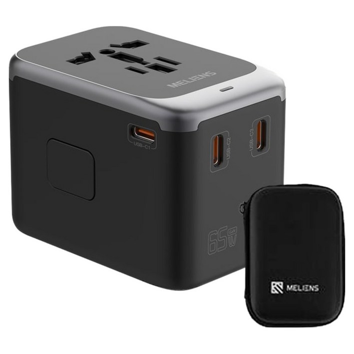 멜리언스 해외여행용 멀티어댑터 프로 ML-OL2 GaN 듀얼 초고속충전 블랙 PD65W, 1개