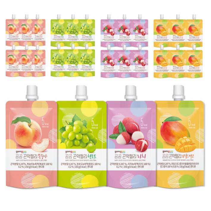 곰곰 곤약젤리 후르츠 패키지 28팩 복숭아 150g x 7p 와일드 망고 150g x 7p 청포도 150g x 7p 리치 150g x 7p, 1세트