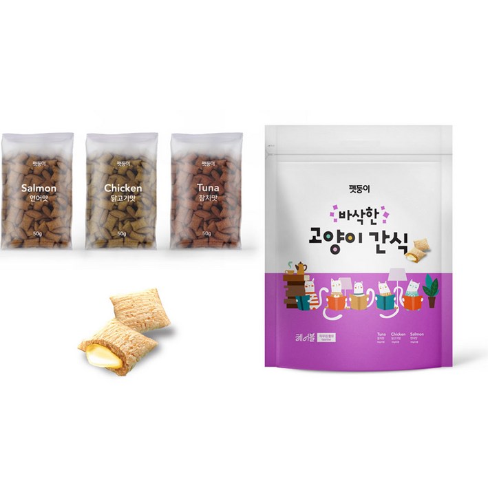 펫둥이 바삭한 고양이 간식 과자속츄르 3가지맛 600g, 1세트