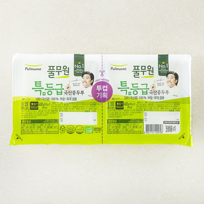 풀무원 특등급 국산콩 두부 부침찌개 겸용, 300g, 2개입