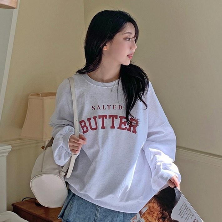 린다샵 미누아 슬리브 버터 프린팅 레터링 박시 맨투맨 cpt15880k49