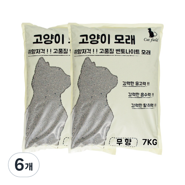 캣필드 응고형 벤토나이트 고양이 모래, 7kg, 6개, 무향