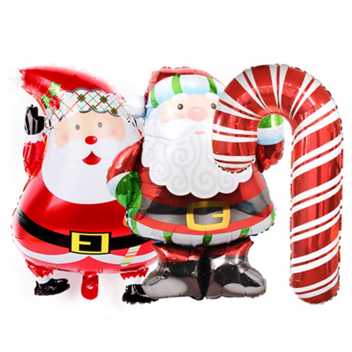 크리스마스 은박풍선 주니어쉐잎  슈퍼쉐입 2종 세트  손펌프 랜덤발송, 산타, 산타할아버지, 캔디지팡이, 1세트