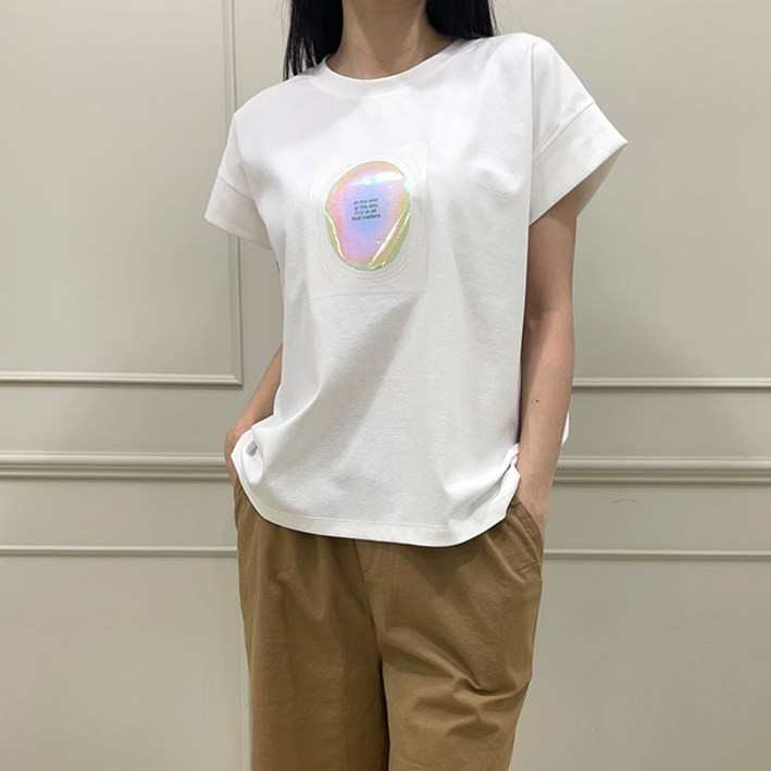 비엔엑스 여성용 오버핏 레인보우 반팔 티셔츠