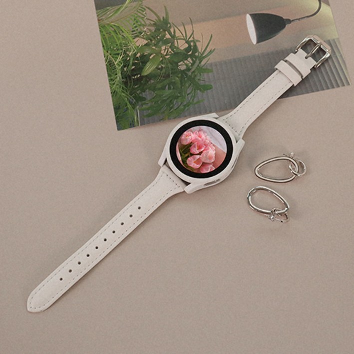 타임스토리 디먼트 갤럭시워치 호환 슬림 가죽 스트랩, 화이트