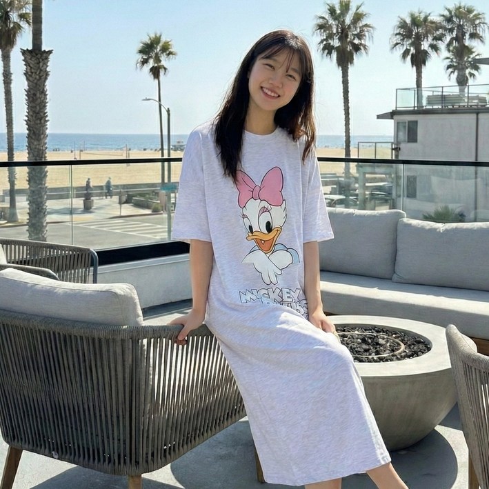 디즈니 빼꼼미키 원피스 여성 반팔 박시 롱 홈원피스