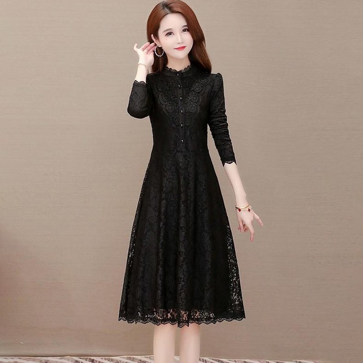 ORZQU 추동 여성 레이스 슬림 미디 스커트 빅사이즈 기모 원피스