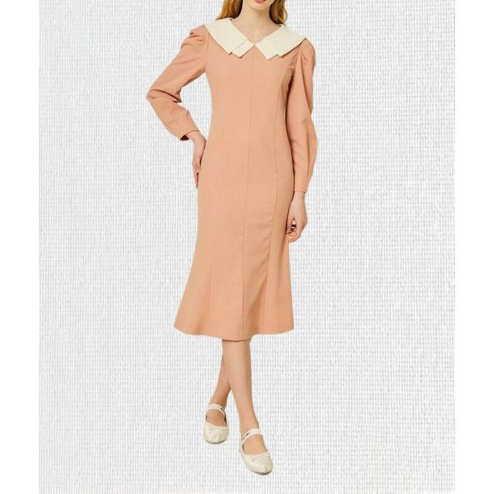 배색 더블칼라 퍼프 원피스GN3P0OP30 643467