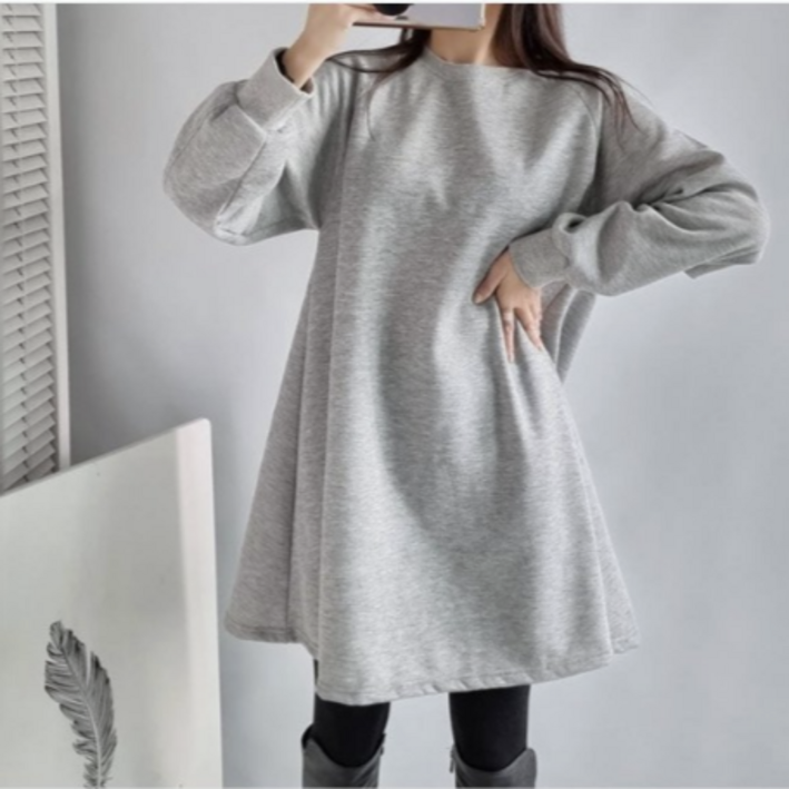 쌍문동잡화점- 빅사이즈 오버핏 여성 도톰 기모 원피스