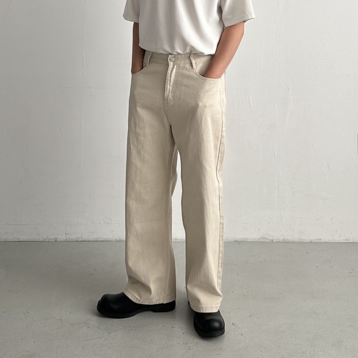 왓위웨어 남자 와이드 코튼 팬츠 다잉 크림진 블랙진