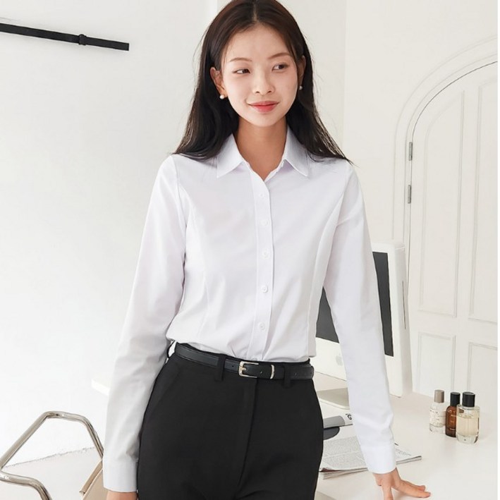 흰색 스판 카라 정장 셔츠 블라우스 남방 반팔 긴팔 빅사이즈 XS4XL 고급