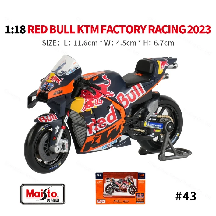 Maisto 1:18 2023 GP 레이싱 레드 불 KTM 공장 다이 캐스트 차량 소장용 오토바이 모델 장난감