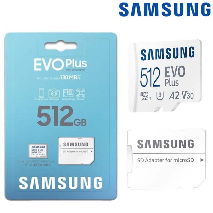 삼성전자 마이크로 SD카드 EVO PLUS 512GB 스마트폰 태블릿 닌텐도 외장메모리 정품 SD카드 어댑터 포함 20230430