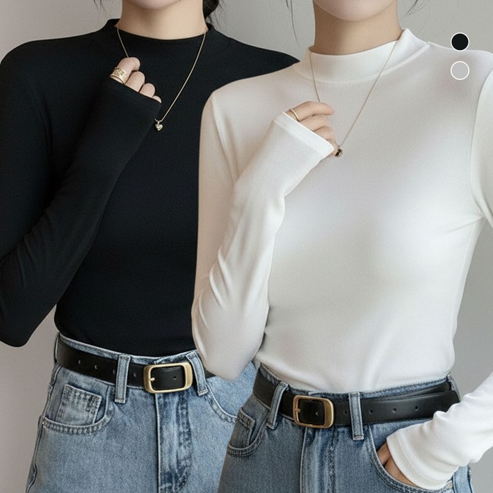 로제티카 여성 모달 긴팔 티셔츠 신축성좋은 라운드 레이어드티 2종