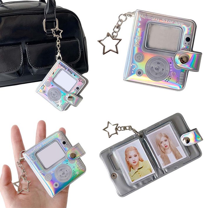 루베이 미니 포토앨범 키링 투명 보호 커버 스크래치 방지 버튼 보관 사진/카드/굿즈