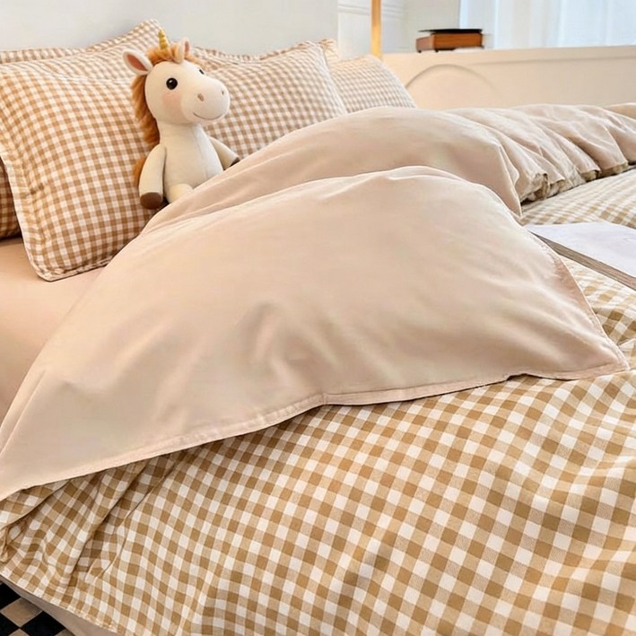 수면일기 워싱면 체크무늬 싱글 퀸 이불커버 150 180 200 단품