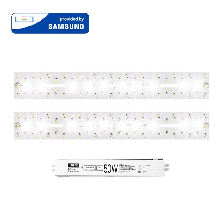 투원라이팅 가정용 삼성 칩 LED 조명 모듈 등 교체 세트 주방등 욕실등 400x52mm 2장 50W, 1개, 6500K주광색새하얀빛