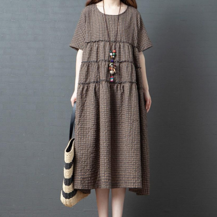 바니드 중년여성의류 40 50대 엄마옷 마담 빅사이즈 여름 지지미 고방 체크 원피스 7057